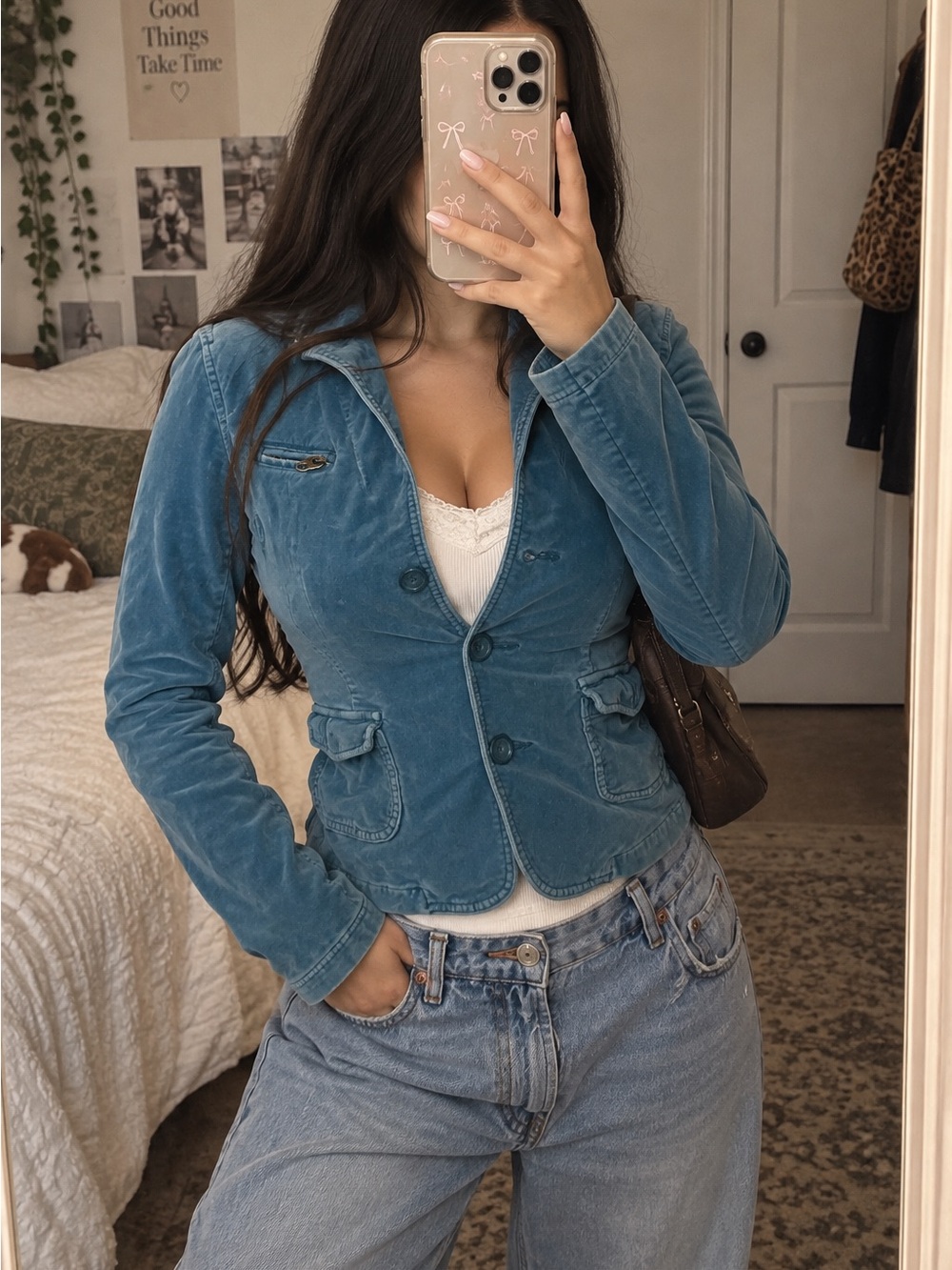 American Eagle Outfitters Teal Velvet Blazer Jacket